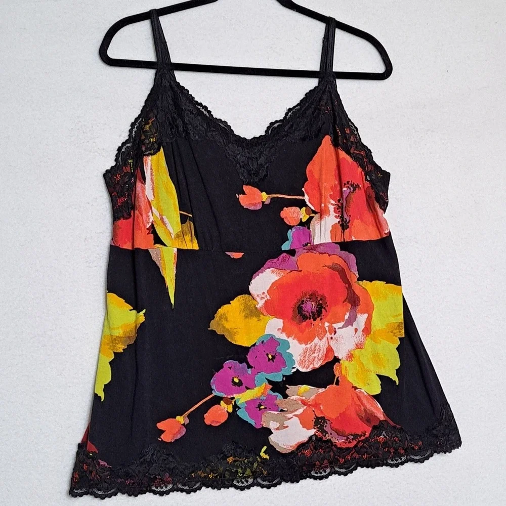 Lane Bryant Cami Womens 18 20 Black Floral Lace Trim V Neck Sleeveless Tank Top - Picture 6 of 13
